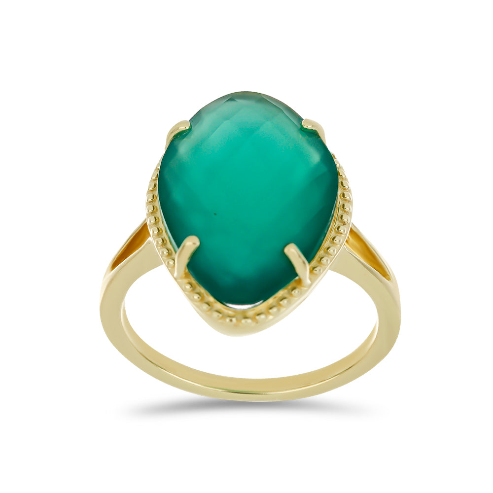 Goldplattierter Silberring mit grünem Chalcedon 3 