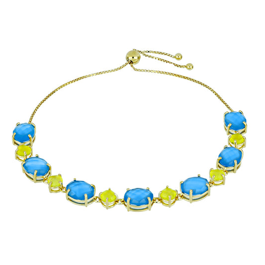 Goldplattiertes Silberarmband mit Zitronen-Chalcedon und blauem Chalcedon
