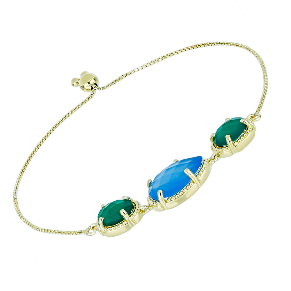 Goldplattiertes Silberarmband mit blauem Chalcedon 2 