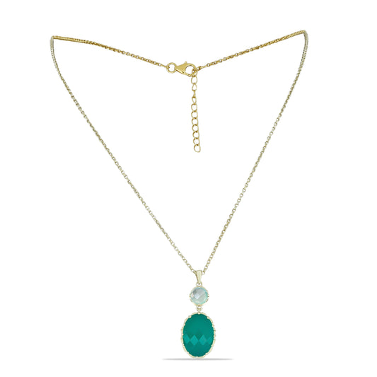 Goldplattierte Silberhalskette mit grünem Chalcedon und blauem Chalcedon