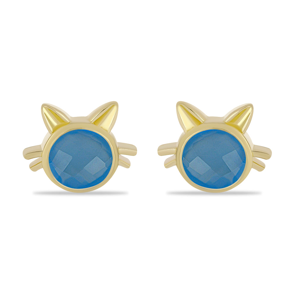 Goldplattierte Silberohrringe mit blauem Chalcedon 1 