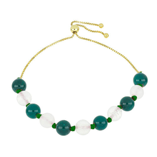Goldplattiertes Silberarmband mit grünem Chalcedon und weißem Chalcedon