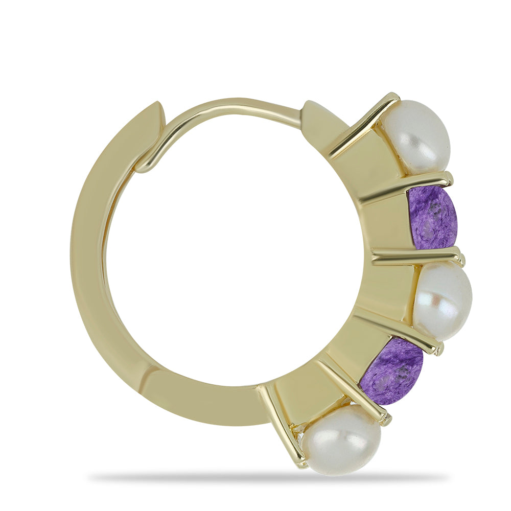 Goldplattierte Silberohrringe mit Charoit und weißer Süßwasserperle 2 