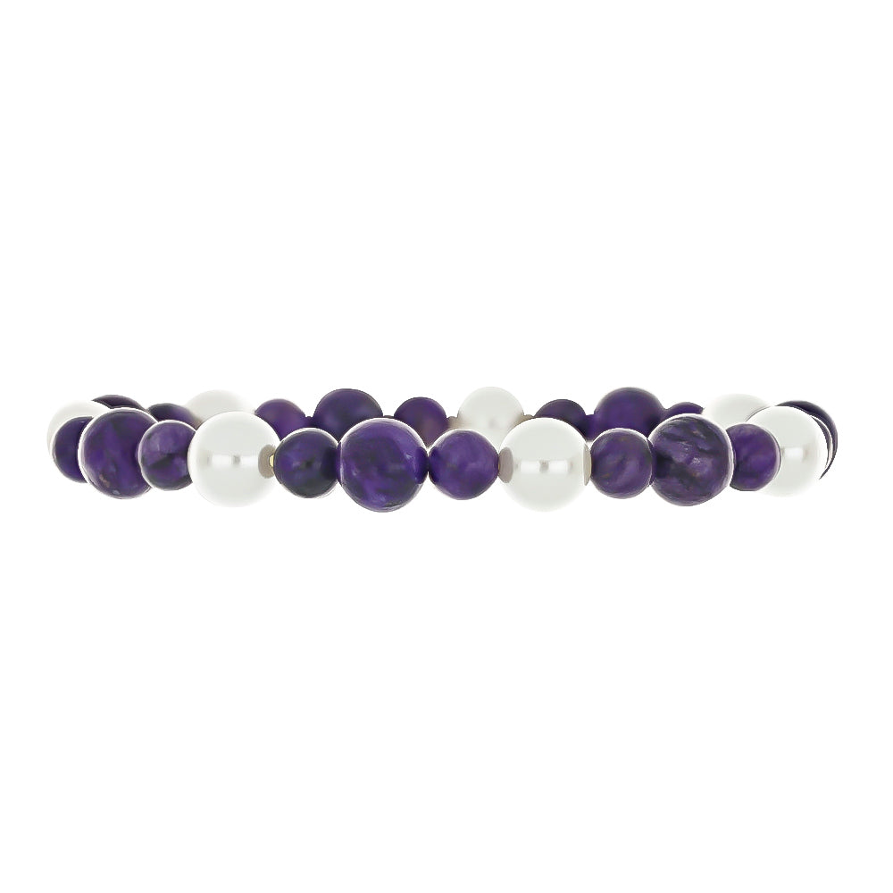 Nugget Armband mit Charoit und weißer Süßwasserperle 2 