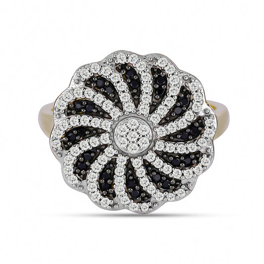 Goldplattierter Silberring mit schwarzem Spinell und weißem Topas