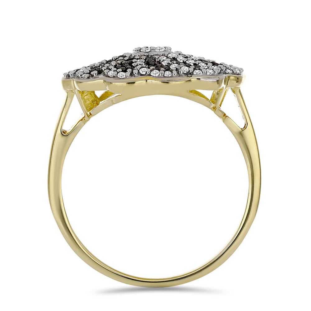 Goldplattierter Silberring mit schwarzem Spinell und weißem Topas