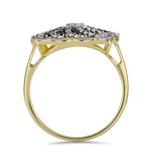 Goldplattierter Silberring mit schwarzem Spinell und weißem Topas