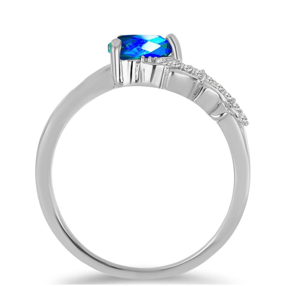 Silberring mit Pfauenquarz und weißem Topas