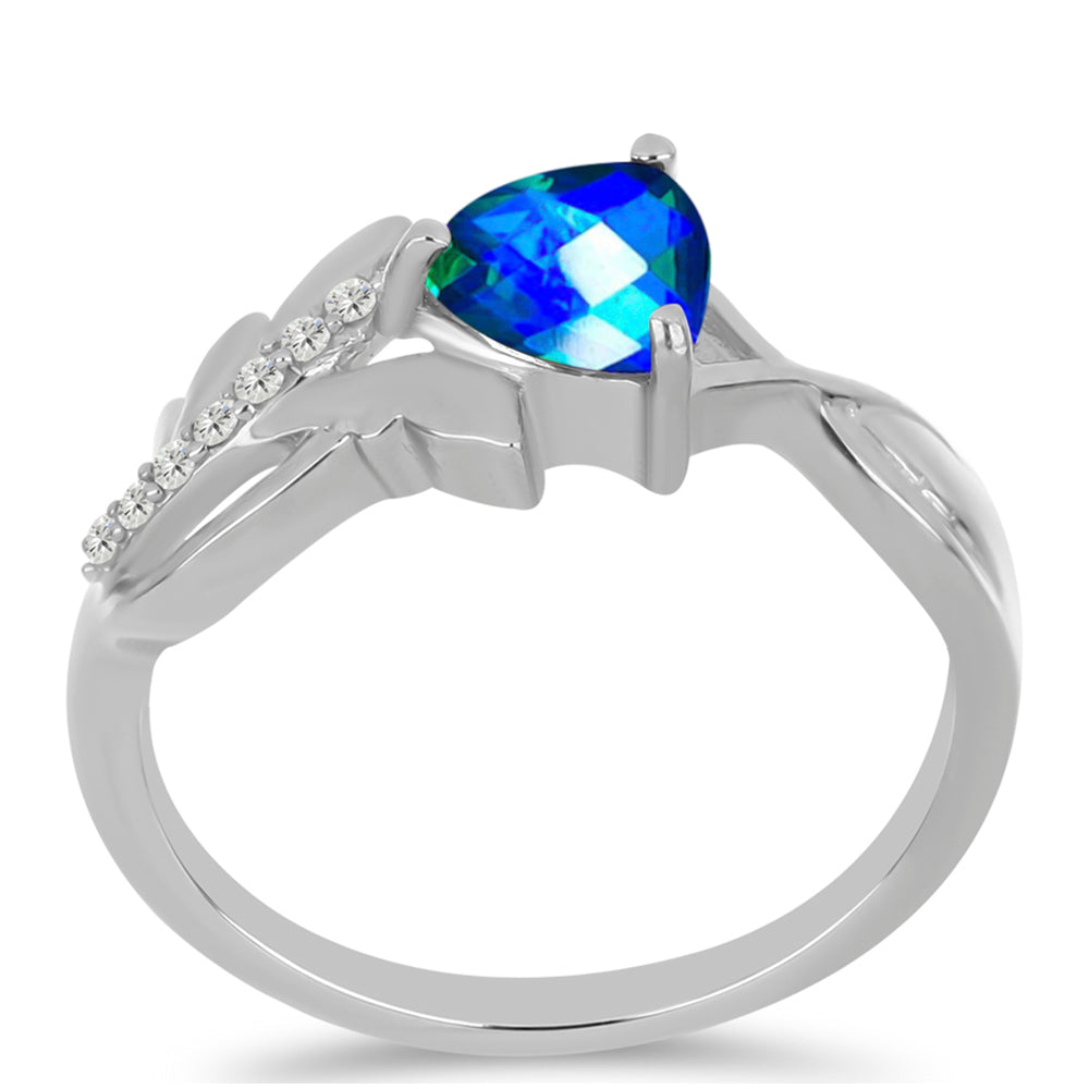 Silberring mit Pfauenquarz und weißem Topas 3 