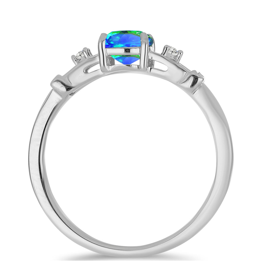 Silberring mit Pfauenquarz und weißem Topas