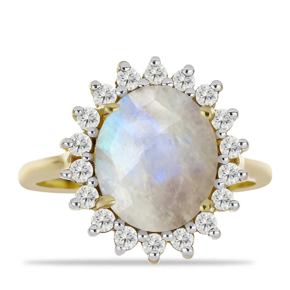 Goldplattierter Silberring mit Regenbogenmondstein und weißem Topas 1 