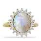 Goldplattierter Silberring mit Regenbogenmondstein und weißem Topas