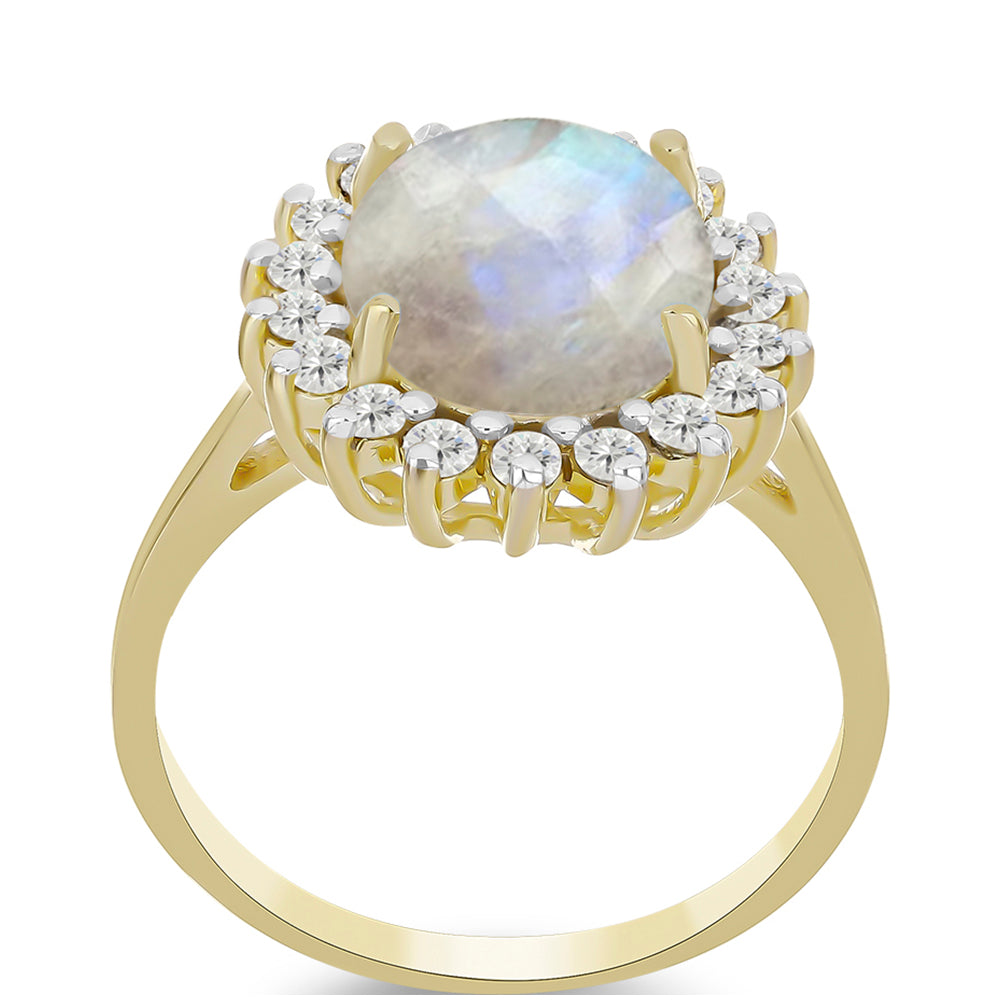 Goldplattierter Silberring mit Regenbogenmondstein und weißem Topas 3 