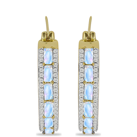 Goldplattierte Silberohrringe mit Regenbogenmondstein und weißem Topas