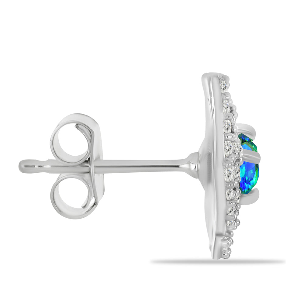 Silberohrringe mit Pfauenquarz und weißem Topas 2 