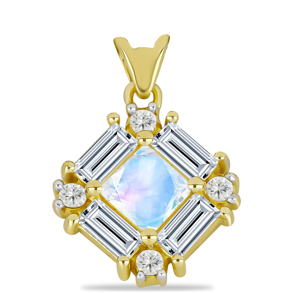 Goldplattierter Silberanhänger mit Regenbogenmondstein und weißem Topas