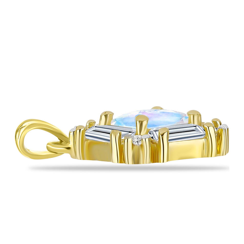 Goldplattierter Silberanhänger mit Regenbogenmondstein und weißem Topas 2 