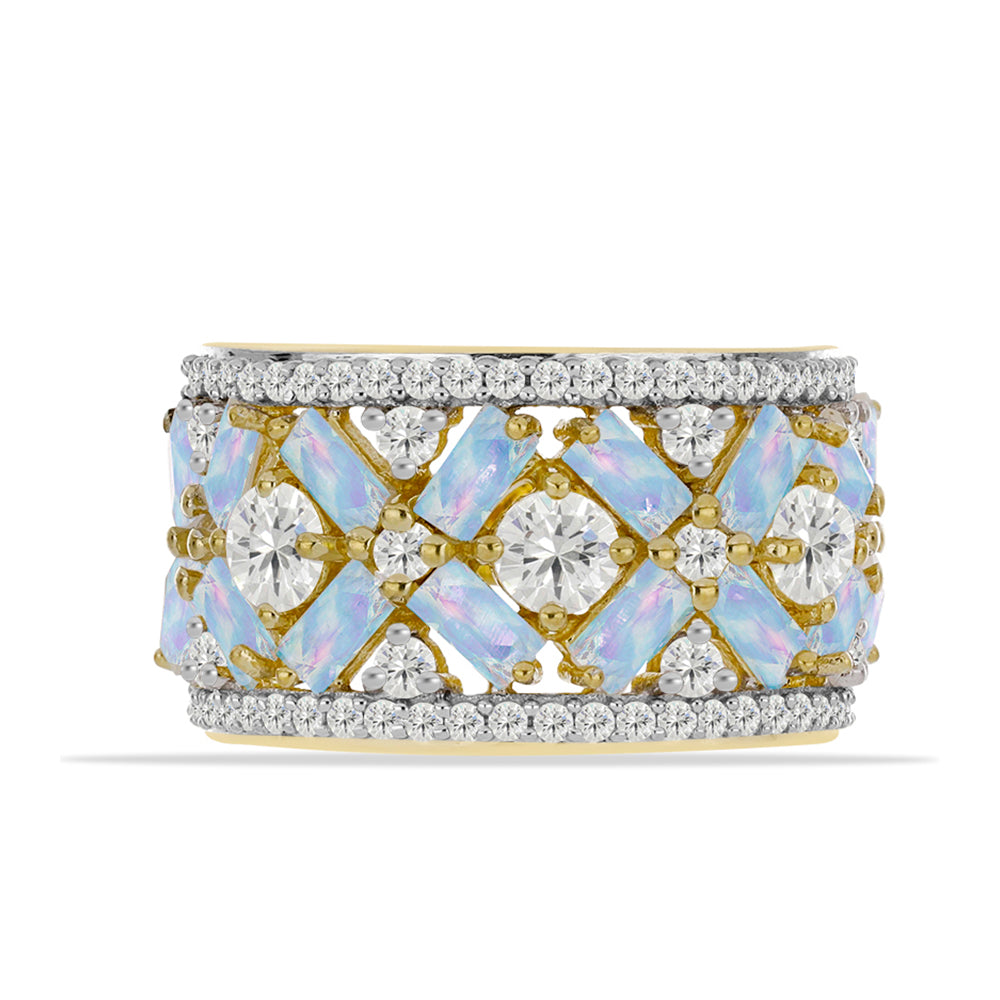 Goldplattierter Silberring mit Regenbogenmondstein und weißem Topas