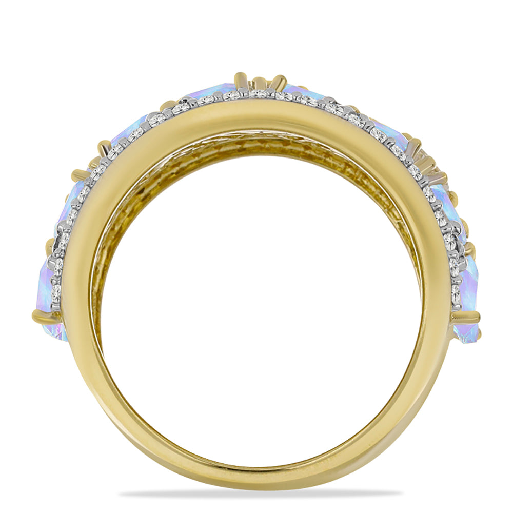 Goldplattierter Silberring mit Regenbogenmondstein und weißem Topas 2 