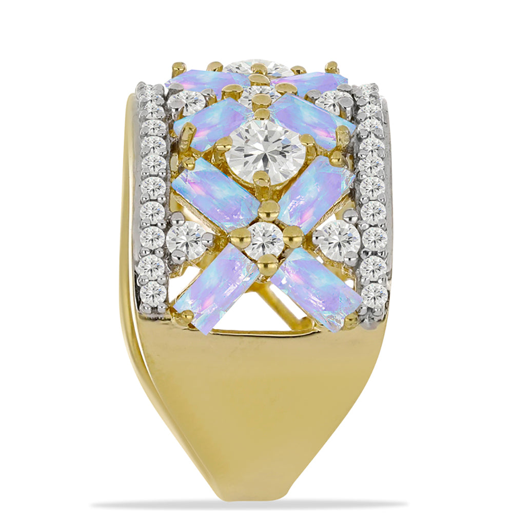 Goldplattierter Silberring mit Regenbogenmondstein und weißem Topas 4 