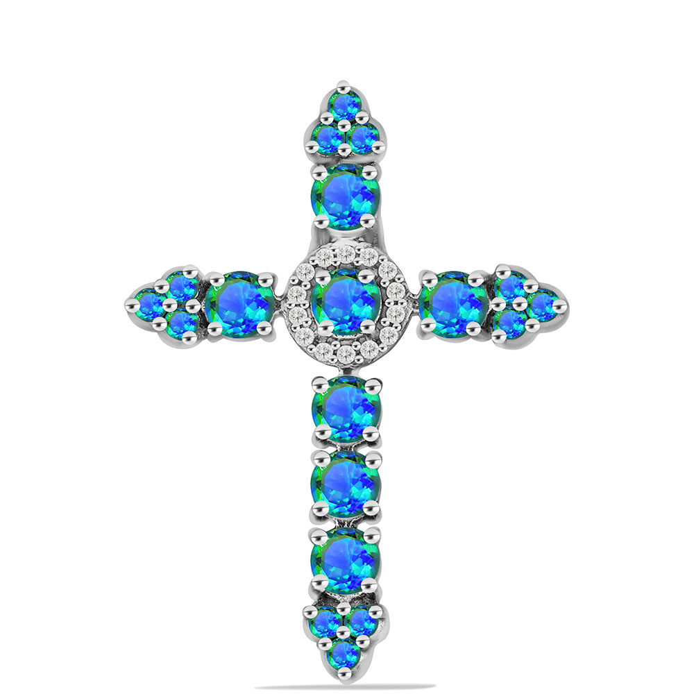 Silberanhänger mit Pfauenquarz und weißem Topas 1 