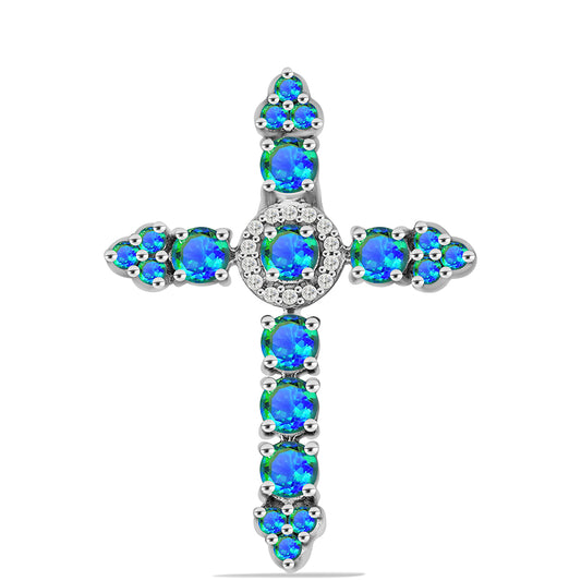 Silberanhänger mit Pfauenquarz und weißem Topas