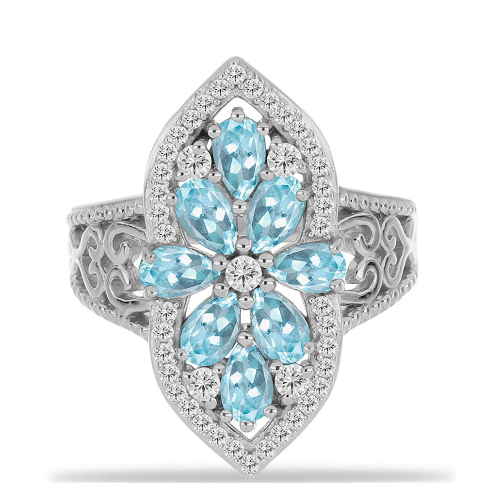 Silberring mit himmelblauem Apatit und weißem Topas 1 