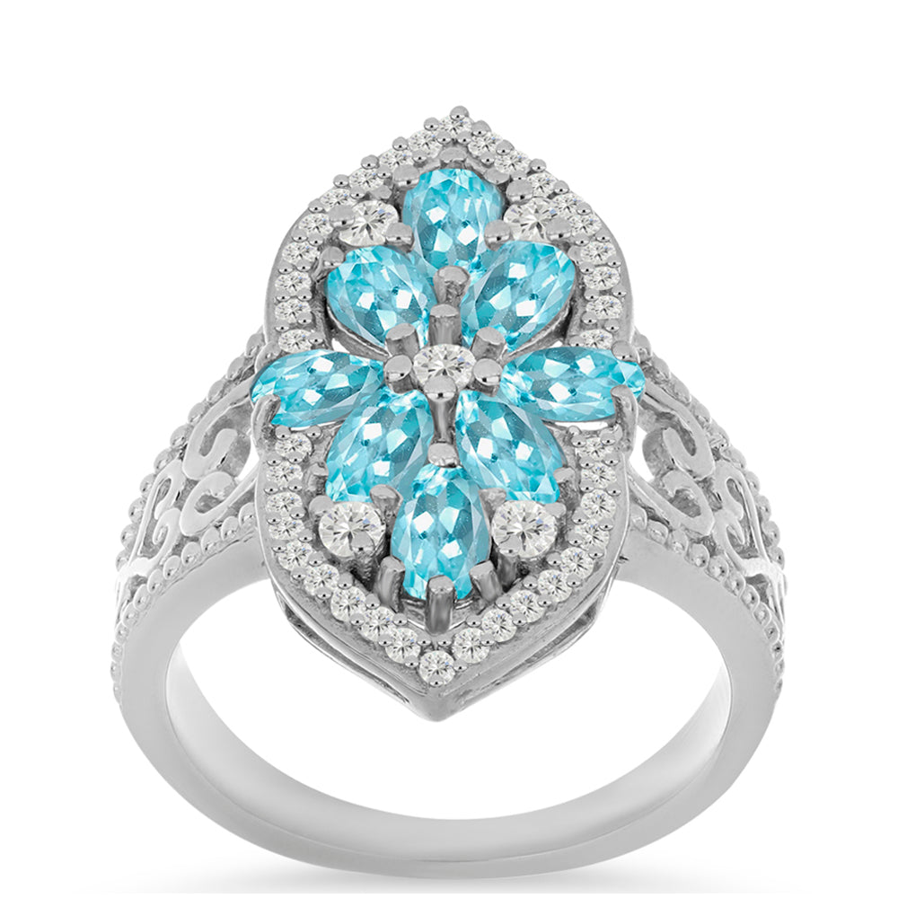 Silberring mit himmelblauem Apatit und weißem Topas 3 