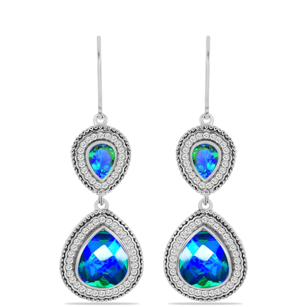 Silberohrringe mit Pfauenquarz und weißem Topas 1 