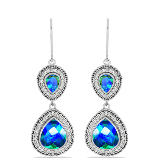 Silberohrringe mit Pfauenquarz und weißem Topas