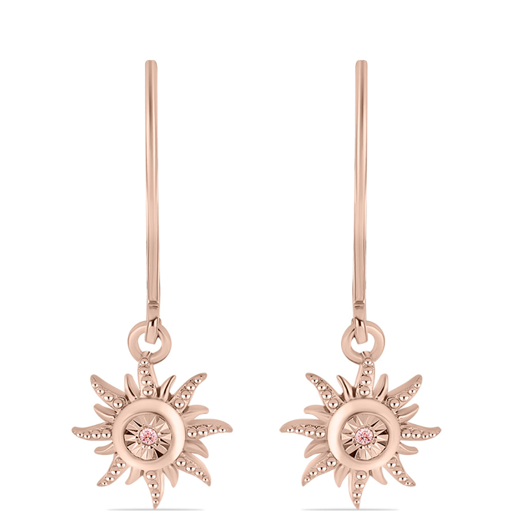 Rosevergoldete Silberohrringe mit rosafarbenem tanzendem Diamanten