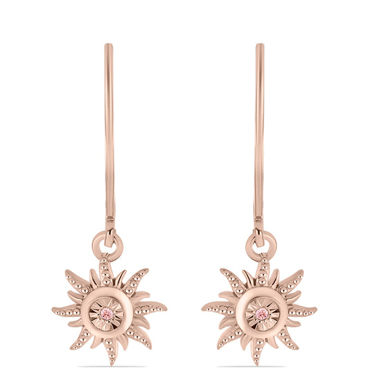 Rosevergoldete Silberohrringe mit rosafarbenem tanzendem Diamanten