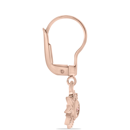 Rosevergoldete Silberohrringe mit rosafarbenem tanzendem Diamanten