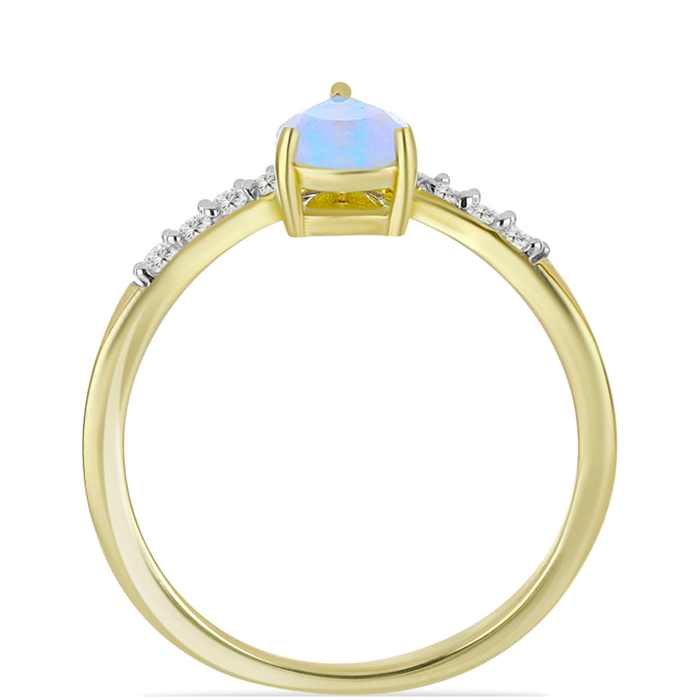 Goldplattierter Silberring mit Regenbogenmondstein und weißem Topas 2 