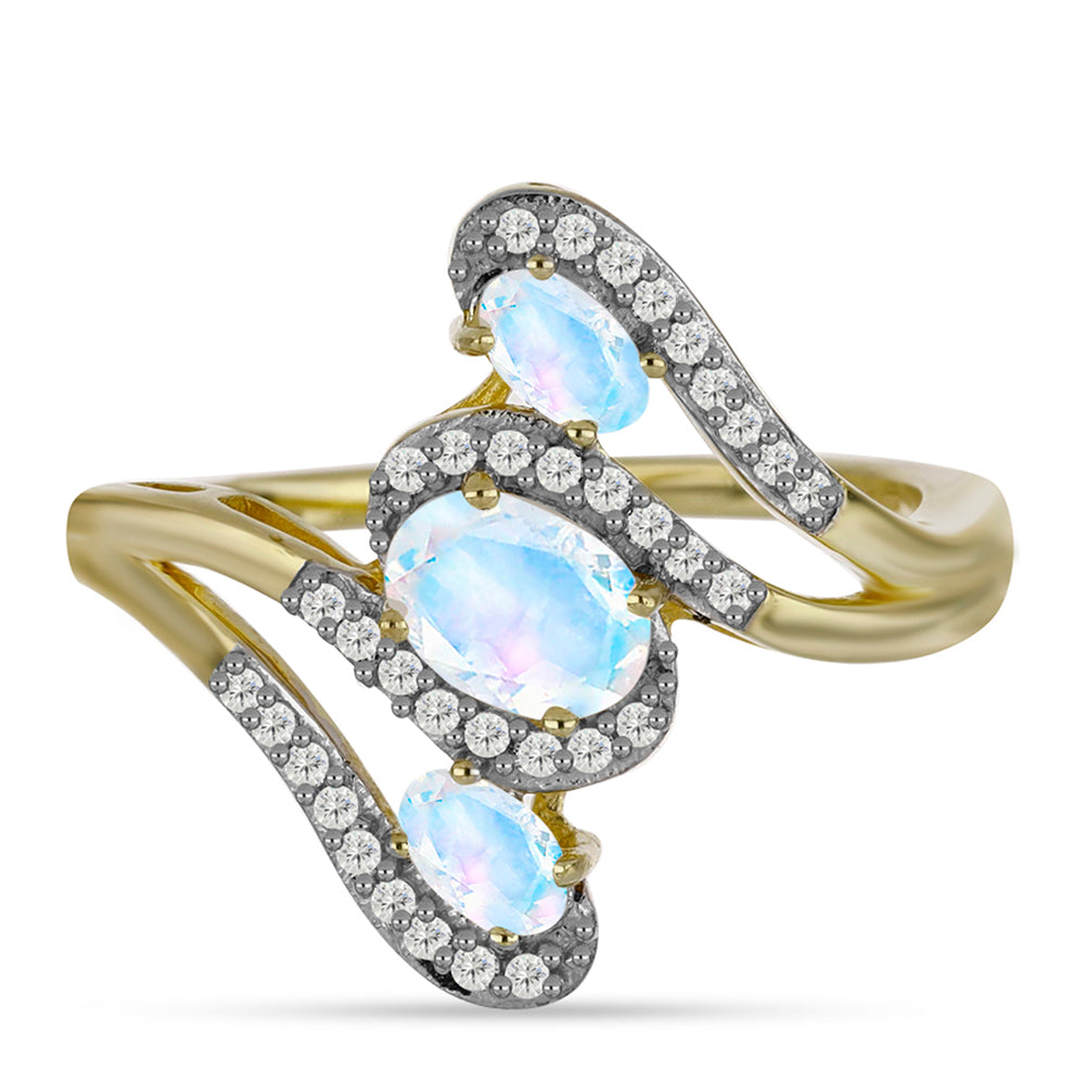 Goldplattierter Silberring mit Regenbogenmondstein und weißem Topas 1 