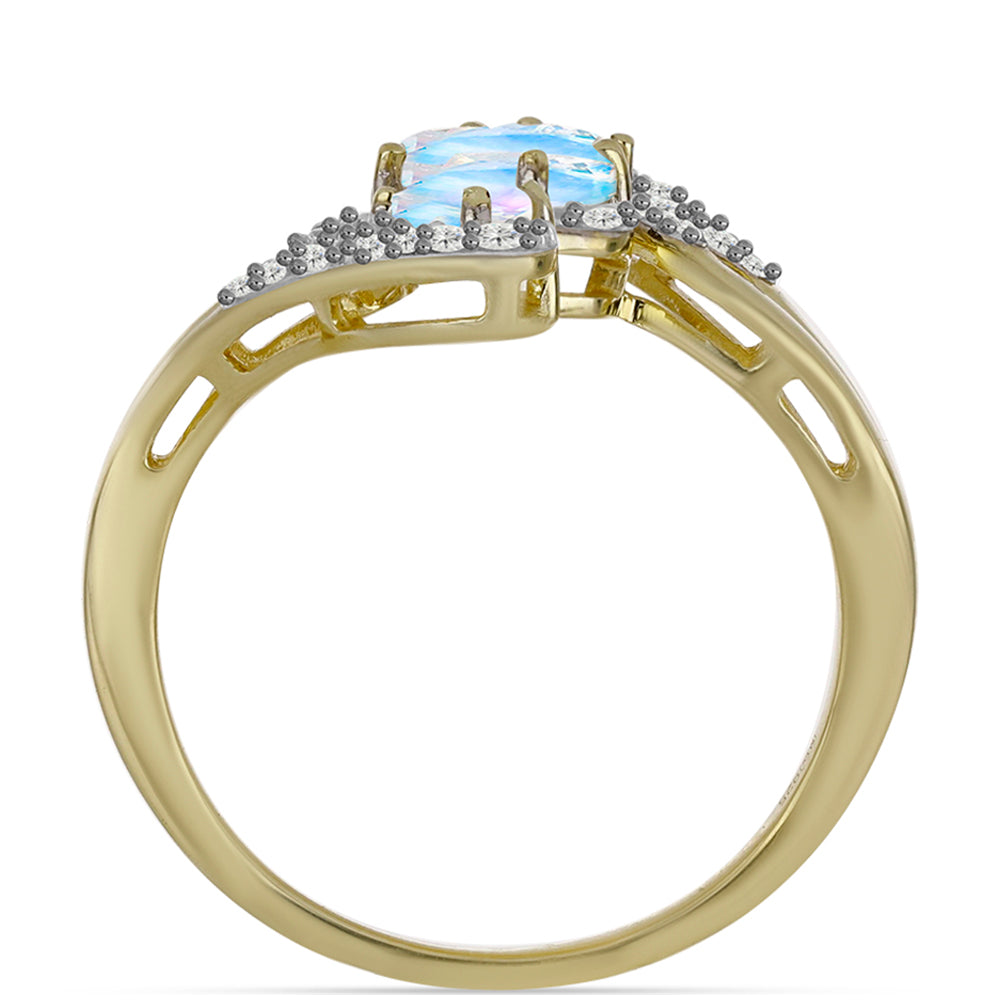 Goldplattierter Silberring mit Regenbogenmondstein und weißem Topas