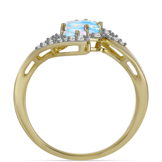 Goldplattierter Silberring mit Regenbogenmondstein und weißem Topas