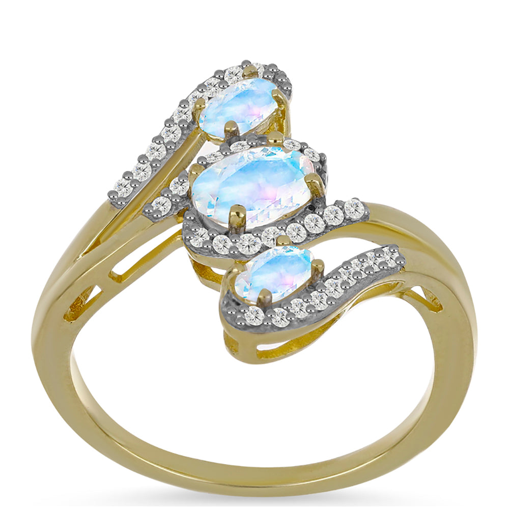 Goldplattierter Silberring mit Regenbogenmondstein und weißem Topas 3 