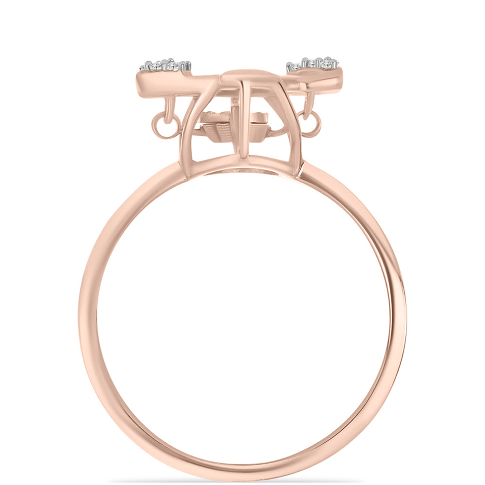 Rosevergoldeter Silberring mit rosafarbenem tanzendem Diamanten und weißem Topas