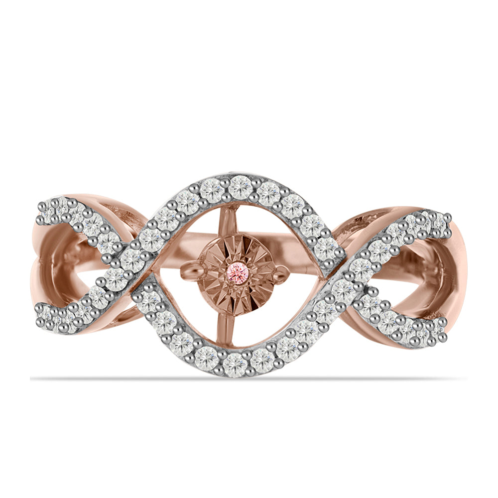 Rosevergoldeter Silberring mit rosafarbenem tanzendem Diamanten und weißem Topas 1 