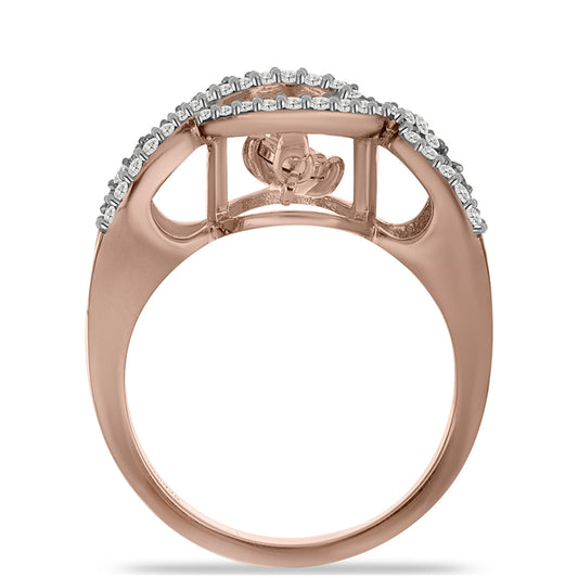 Rosevergoldeter Silberring mit rosafarbenem tanzendem Diamanten und weißem Topas