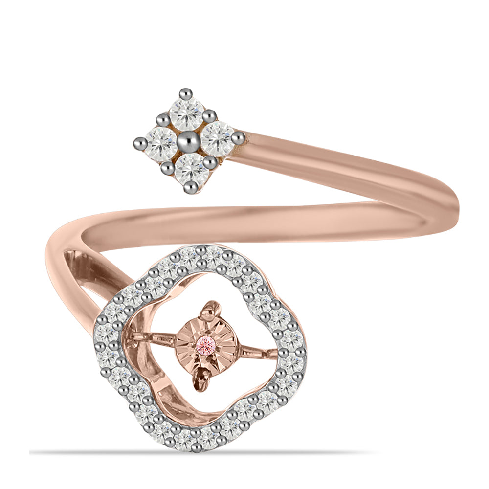 Rosevergoldeter Silberring mit rosafarbenem tanzendem Diamanten und weißem Topas 1 