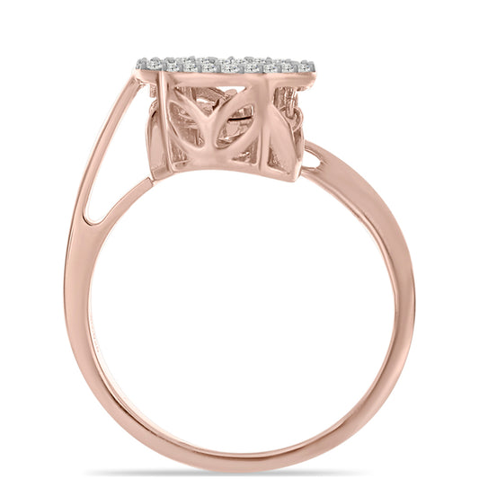 Rosevergoldeter Silberring mit rosafarbenem tanzendem Diamanten und weißem Topas