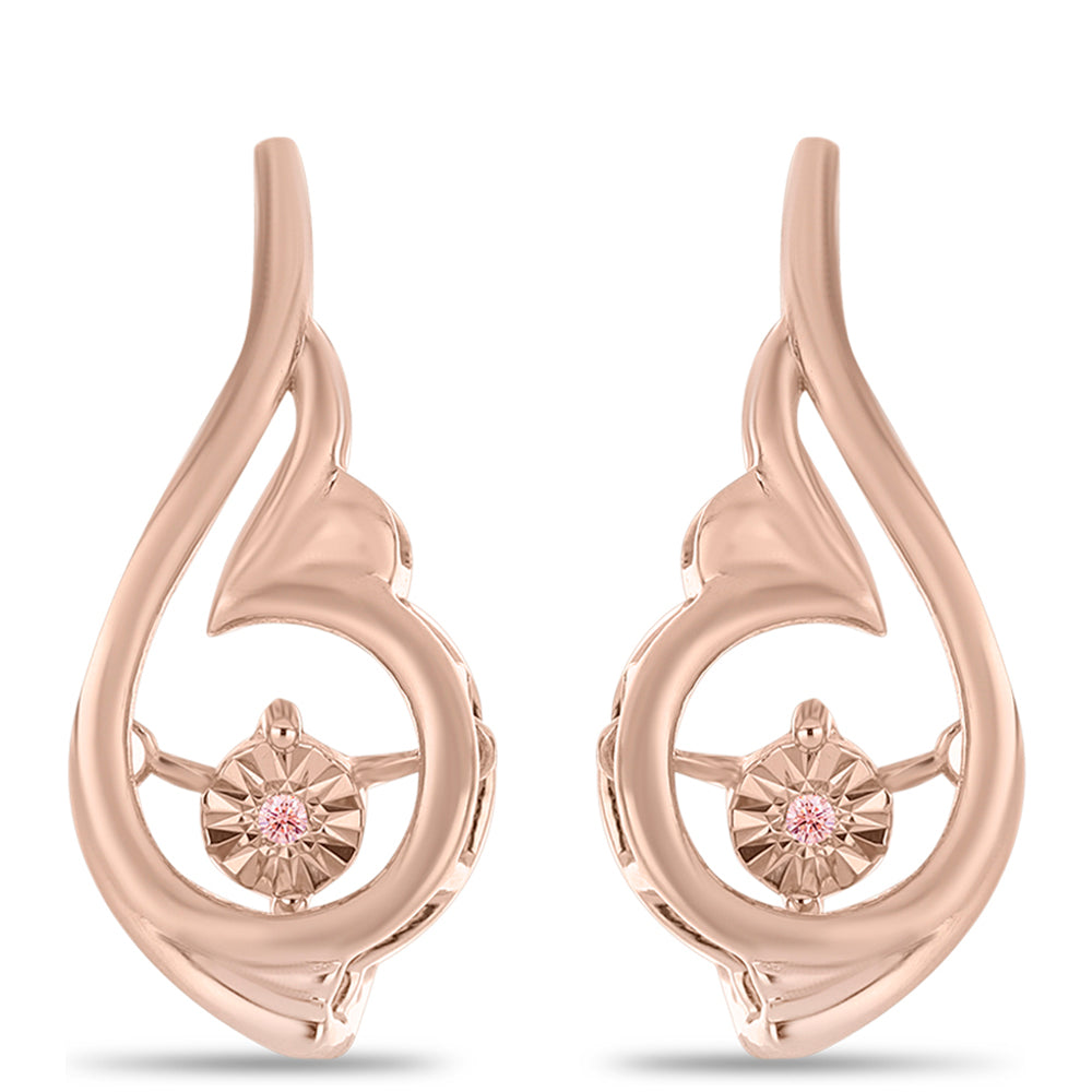 Rosevergoldete Silberohrringe mit rosafarbenem tanzendem Diamanten