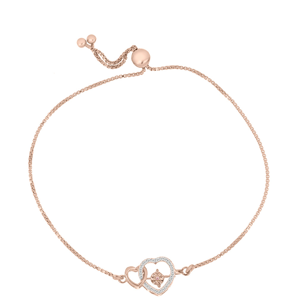 Rosevergoldetes Silberarmband mit rosafarbenem tanzendem Diamanten und weißem Topas