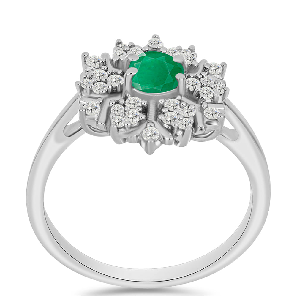 Silberring mit brasilianischem Smaragd und weißem Topas 3 