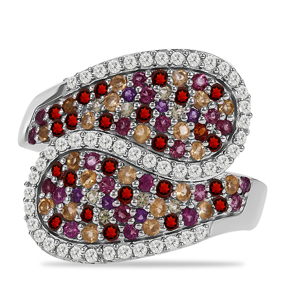 Silberring mit Barton Granat und Zitrin aus dem Ural