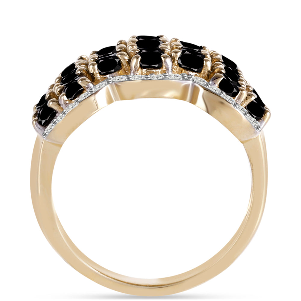 Goldplattierter Silberring mit schwarzem Turmalin aus Pelmadulla und weißem Topas 2 