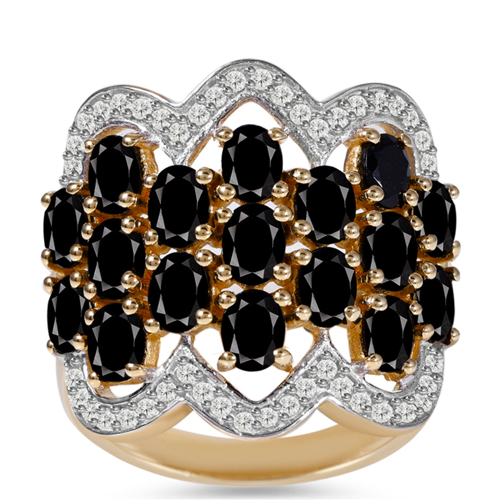 Goldplattierter Silberring mit schwarzem Turmalin aus Pelmadulla und weißem Topas 3 