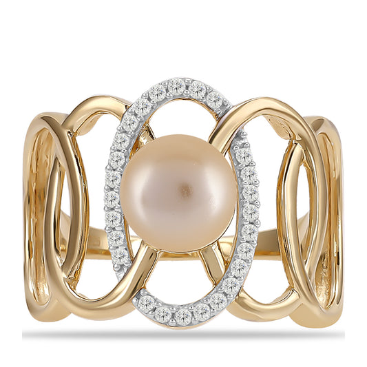 Goldplattierter Silberring mit goldfarbener Süßwasserperle und weißem Topas
